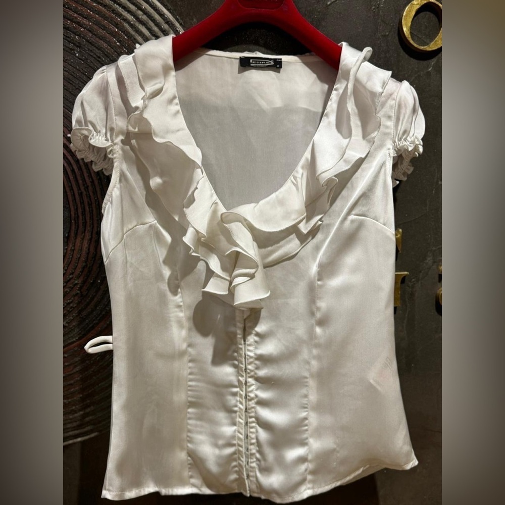 Cottage-core White Ruffled Blouse size S